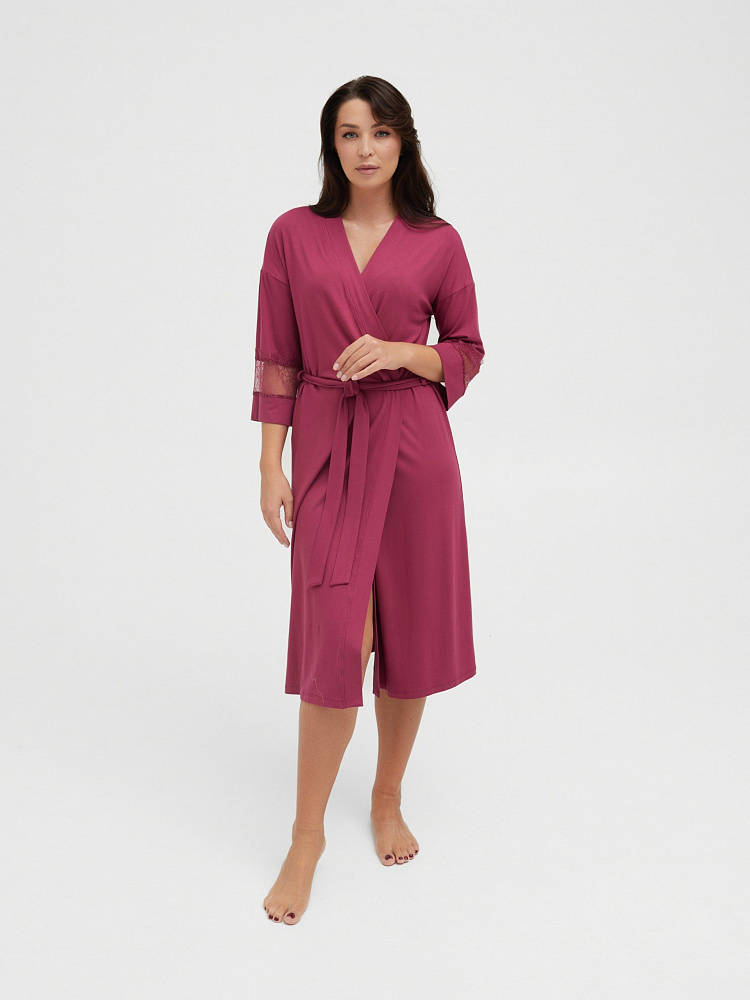 Халат из вискозы с кружевом Lili Малиновый_12048