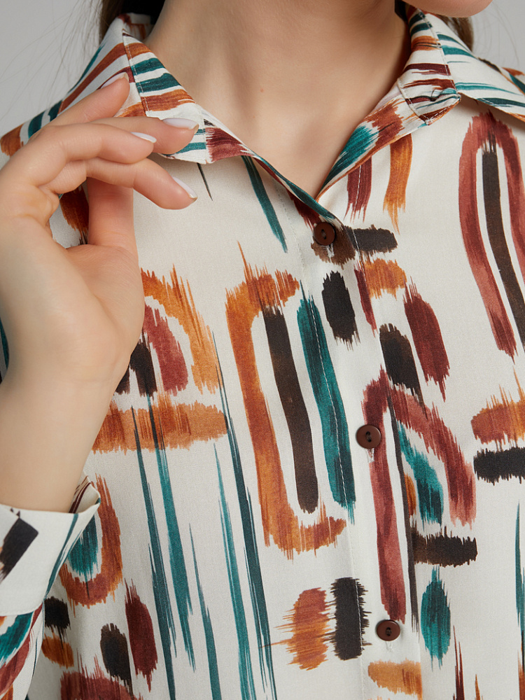 Рубашка с длинным рукавом из струящегося штапеля Pretty Акварель_10049