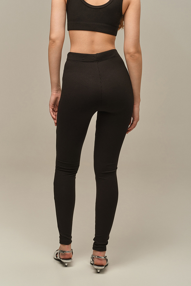 Леггинсы трикотажные в рубчик Flat Черный_15815