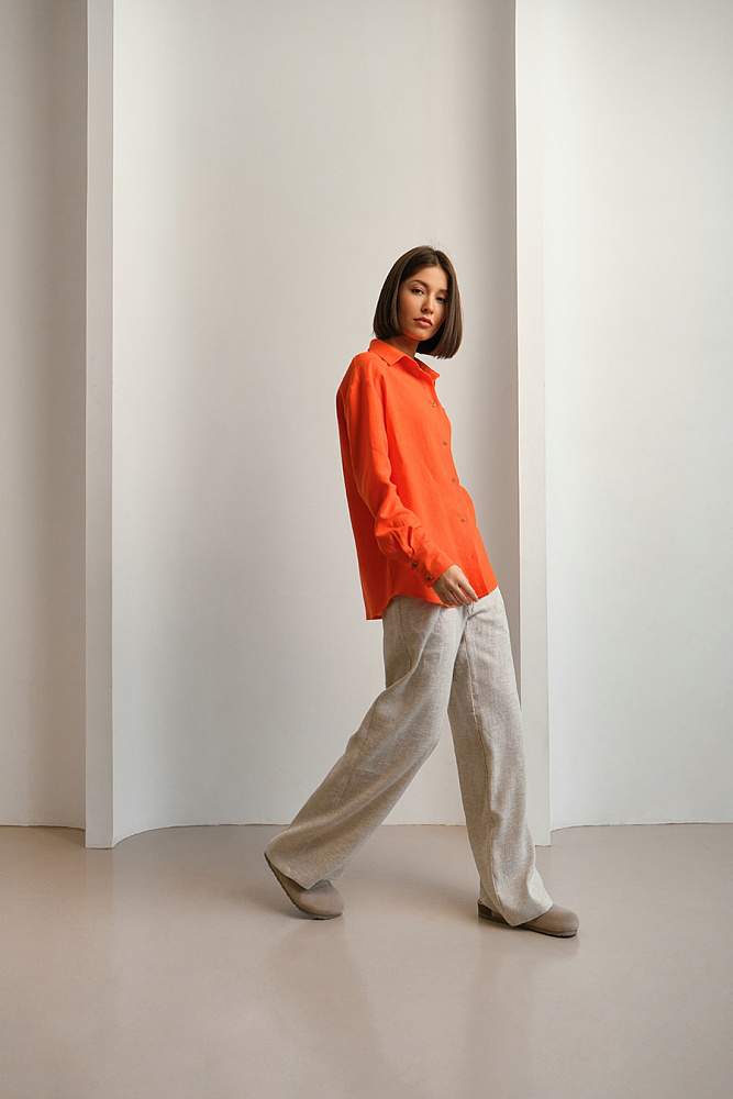 Рубашка оверсайз изо льна с длинным рукавом Sonet Оранжевый_14977