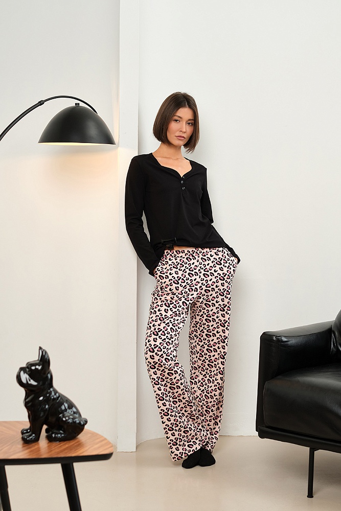Брюки из эластичного хлопка Megan Розовый леопард_17460
