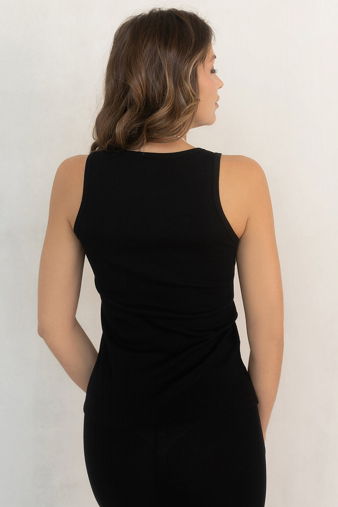 Майка американка черная трикотажная в рубчик Basic_6804