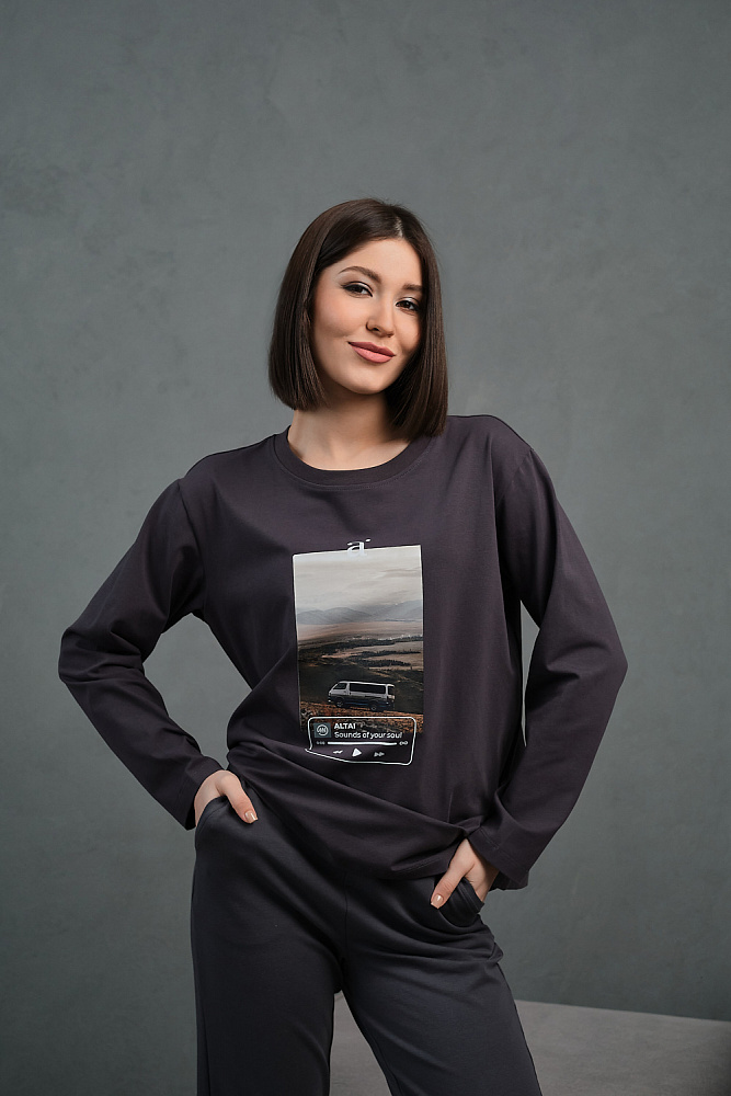 Лонгслив оверсайз в стиле гранж Altai woman Графит/Автобус_13565