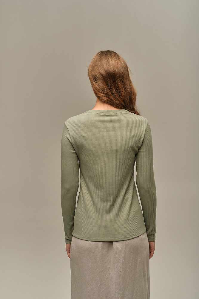 Лонгслив трикотажный в рубчик Flat Олива_15883