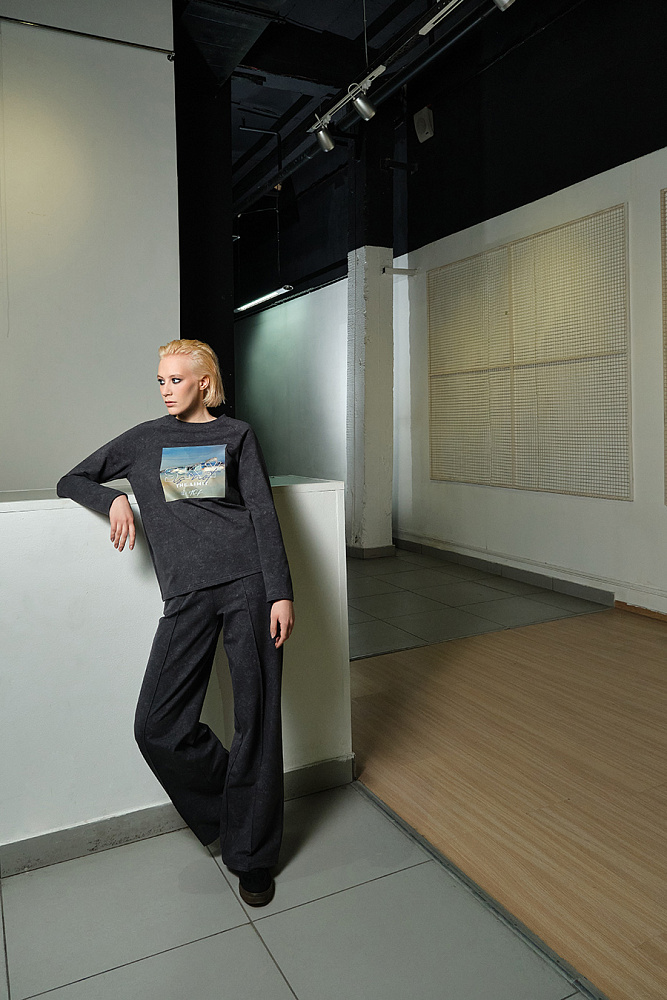 Лонгслив из эластичного футера Art moment Серый туман/ Sky_15253