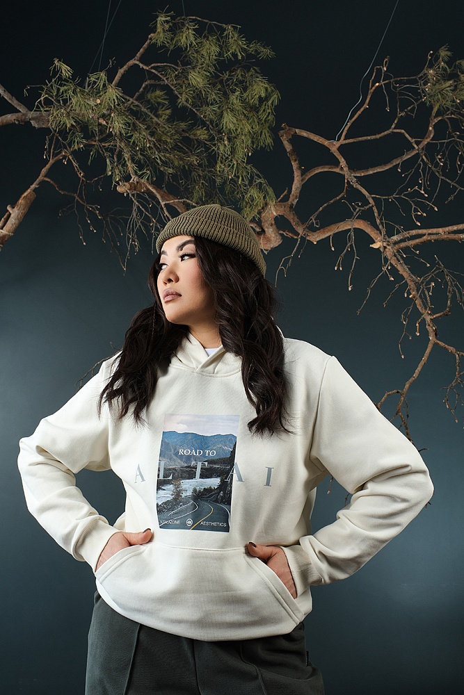 Худи из футера унисекс Altai Экрю/Дорога_18767