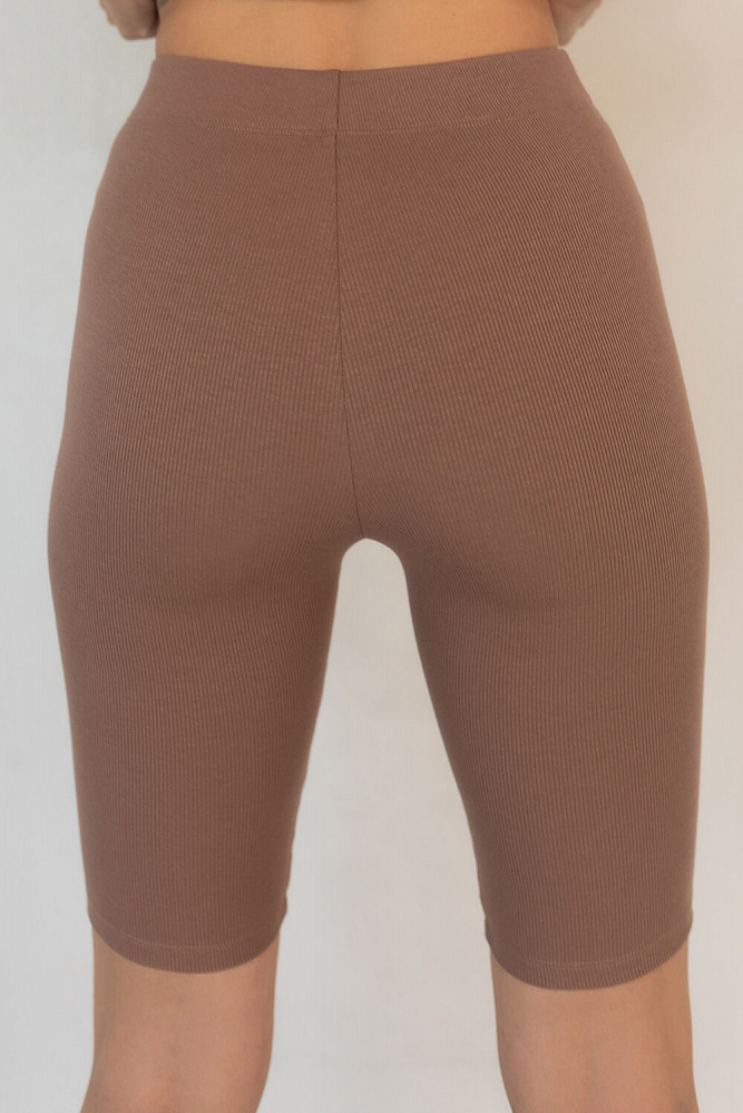 Коричневые велосипедки в рубчик трикотажные Капучино Basic_7339