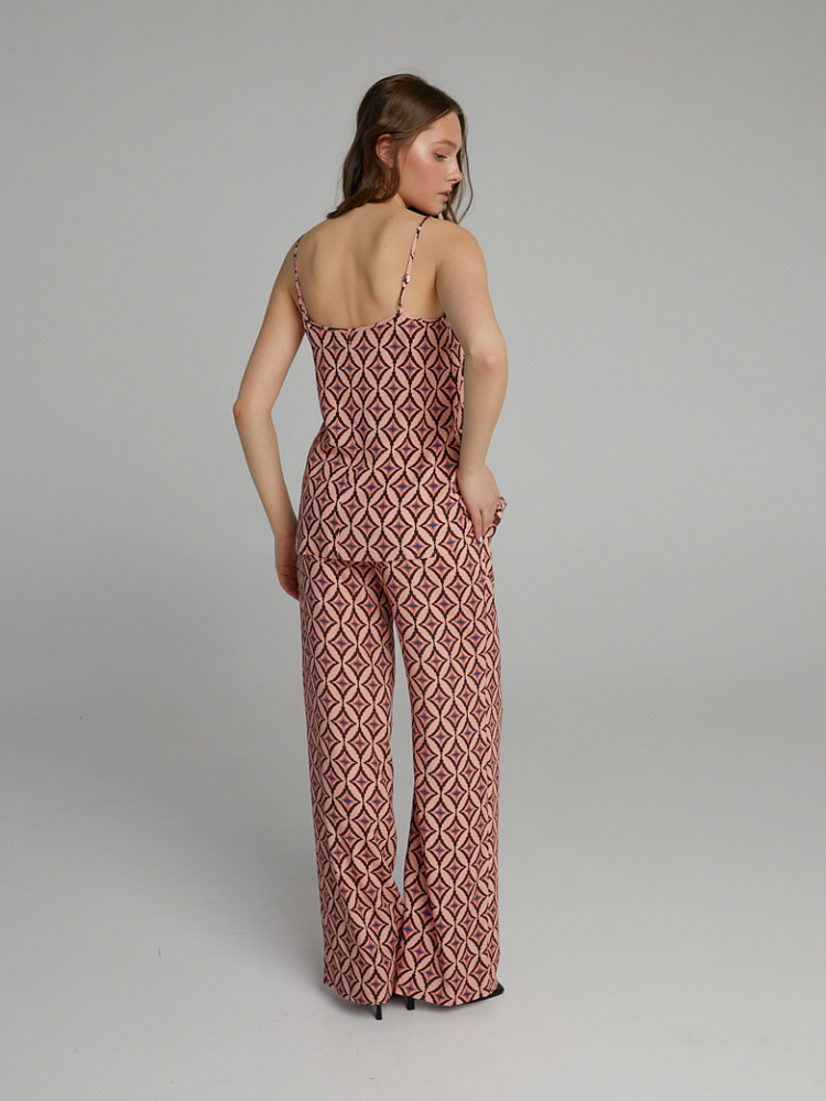 Брюки из струящегося штапеля   Pretty Ромбы на розовом_10108