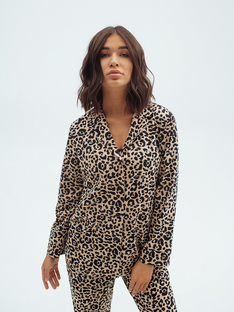 Рубашка с длинным рукавом из хлопка Slow beauty Леопардовый_4192