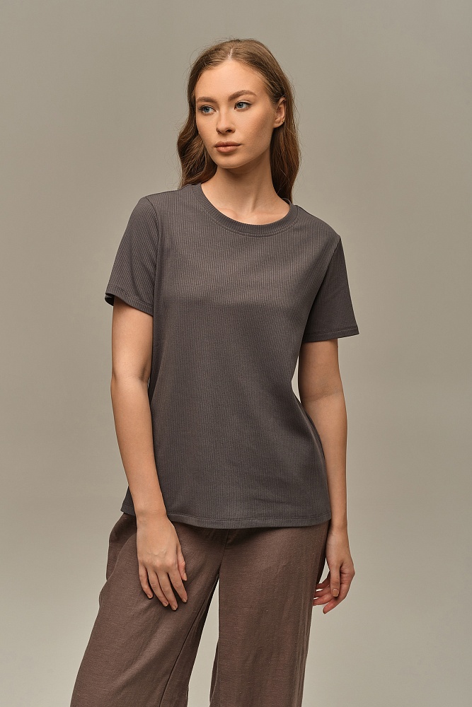 Футболка трикотажная в рубчик Flat Графит_16034