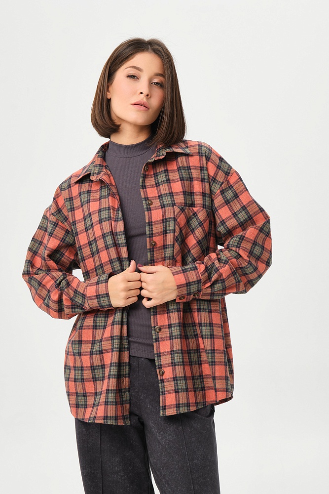 Рубашка в клетку из хлопка City Оранжевая клетка_16924