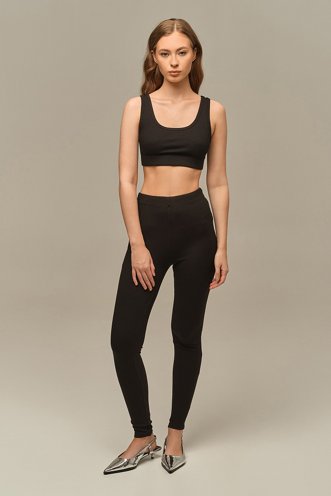 Леггинсы трикотажные в рубчик Flat Черный_15805