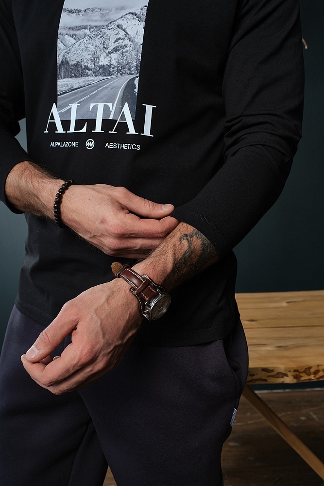 Лонгслив с принтом Altai man Черный/Дорога_18656