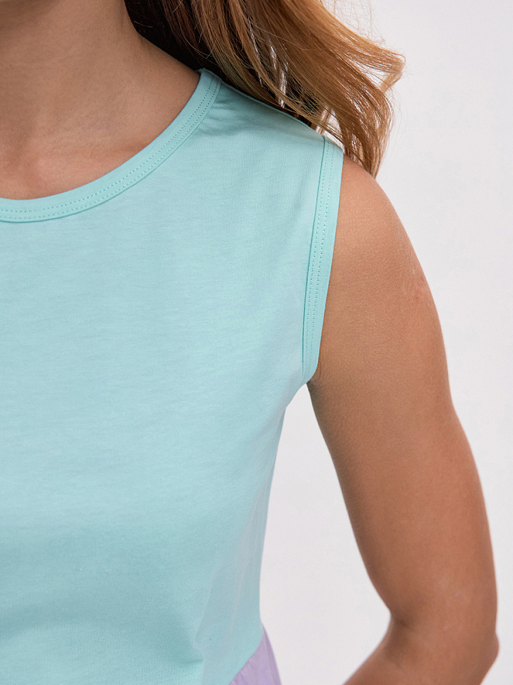 Платье из хлопка Color blocks Минт/Лиловый/Серый меланж_14212