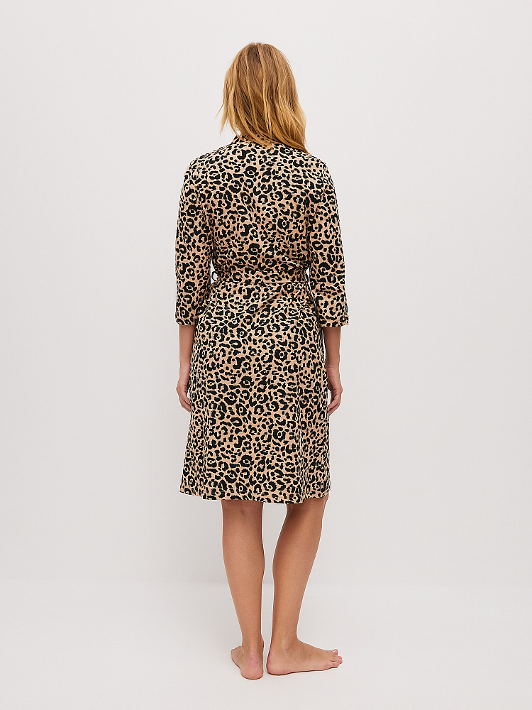Халат из хлопка с поясом Cozy time Леопардовый_11277