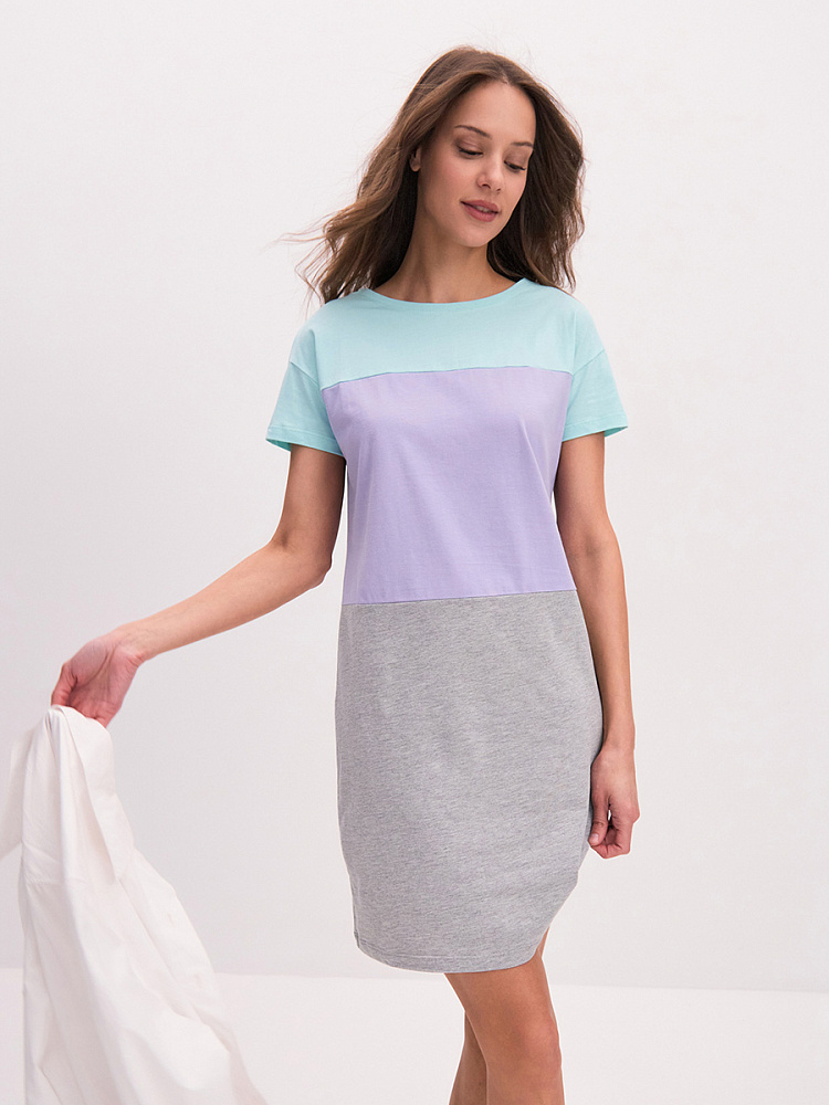 Платье из хлопка Color blocks Ментол/Лаванда/Серый_14738