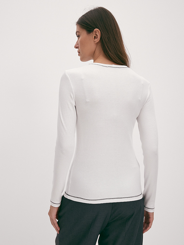 Лонгслив трикотажный в рубчик Basic Белый_12874
