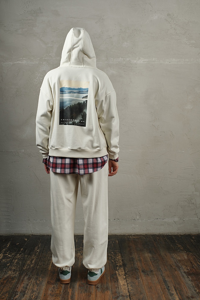 Худи на молнии из футера Путешествие по Алтаю Экрю/Бабырган_19509