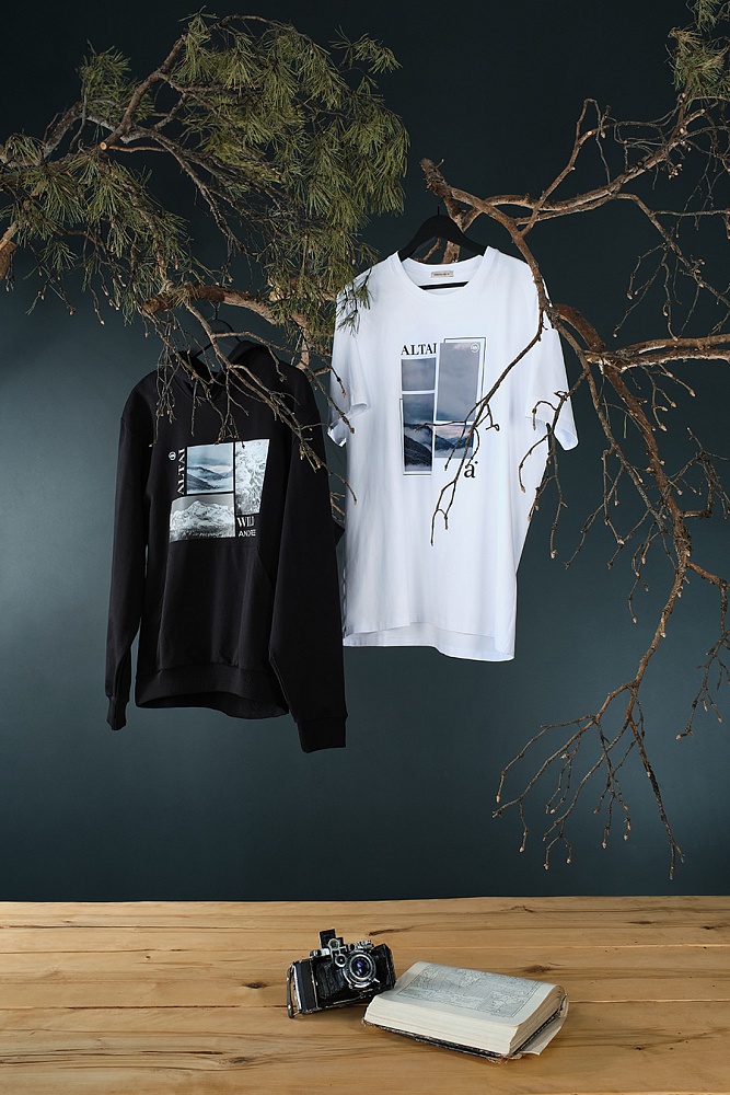 Худи из футера  Altai Черный/Горы чб_18937