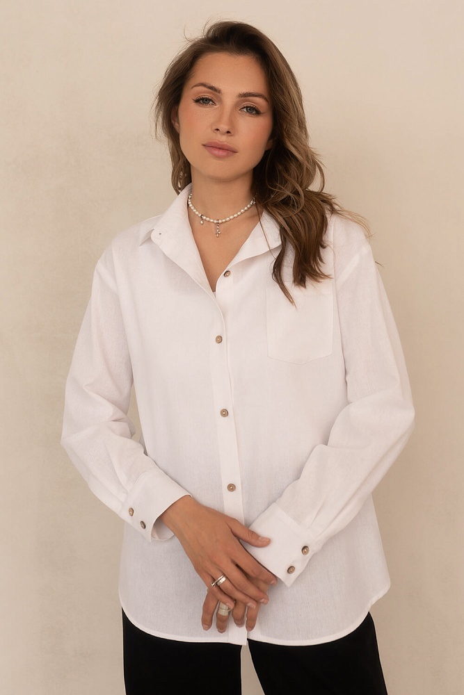 Рубашка оверсайз изо льна с длинным рукавом Sonet Белый_5952