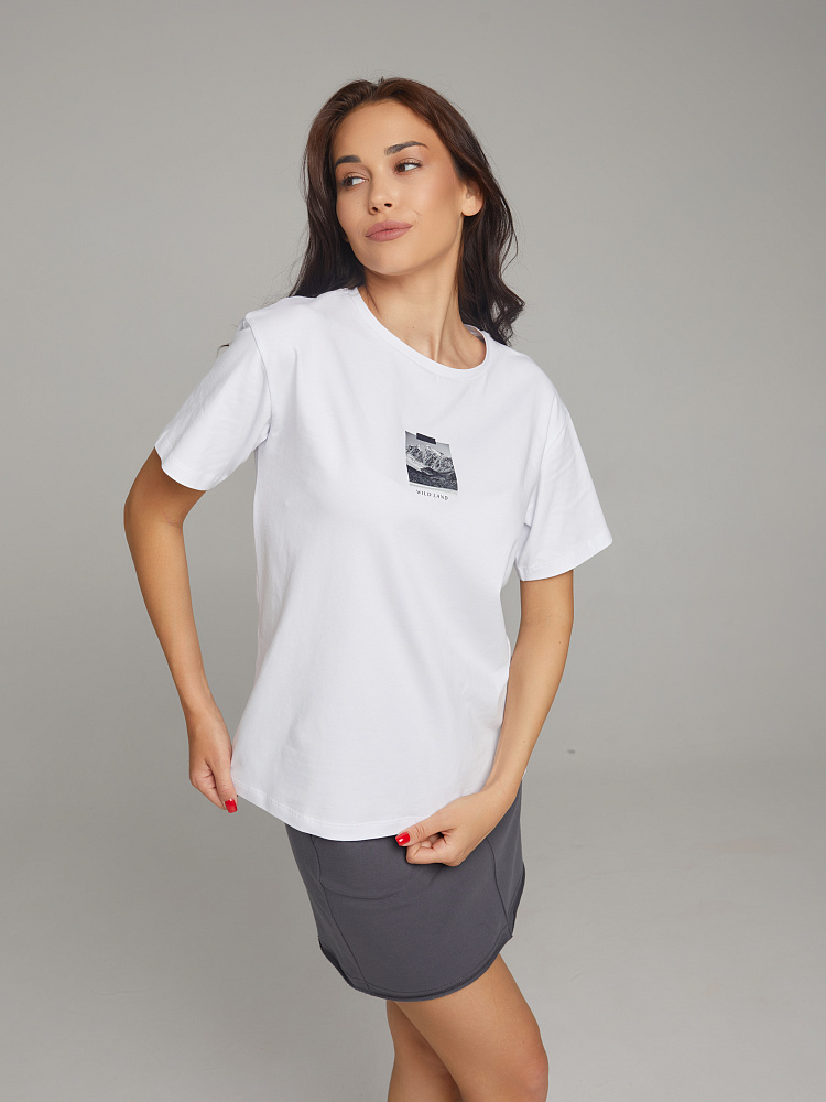 Футболка из эластичного хлопка с принтом Bloom Белый/Mini_10401