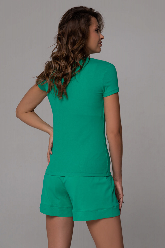 Футболка приталенная трикотажная в рубчик Basic Зеленый_6420