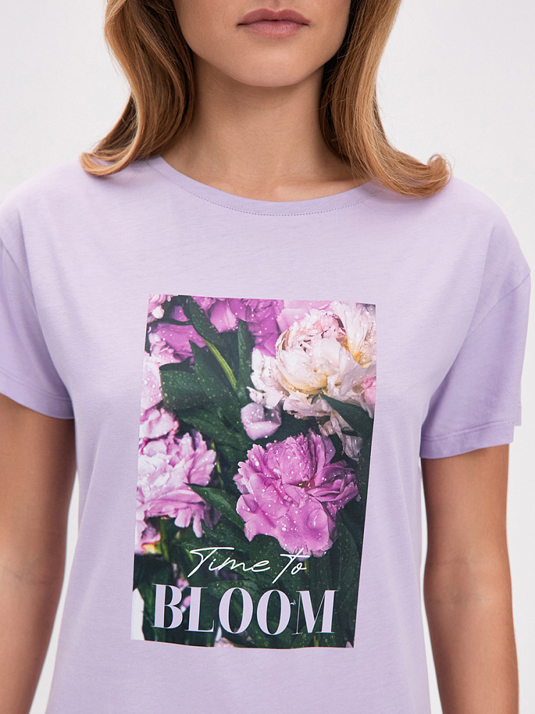 Платье из хлопка Color Print Лиловый/Пионы_14588