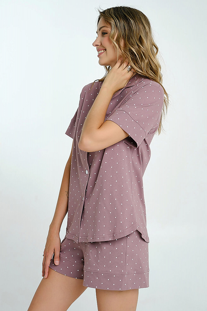 Рубашка из хлопка с коротким руковом горох Slow beauty_7443