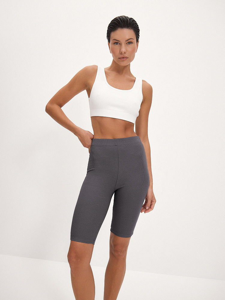 Велосипедки трикотажные в рубчик Basic Графит_11892