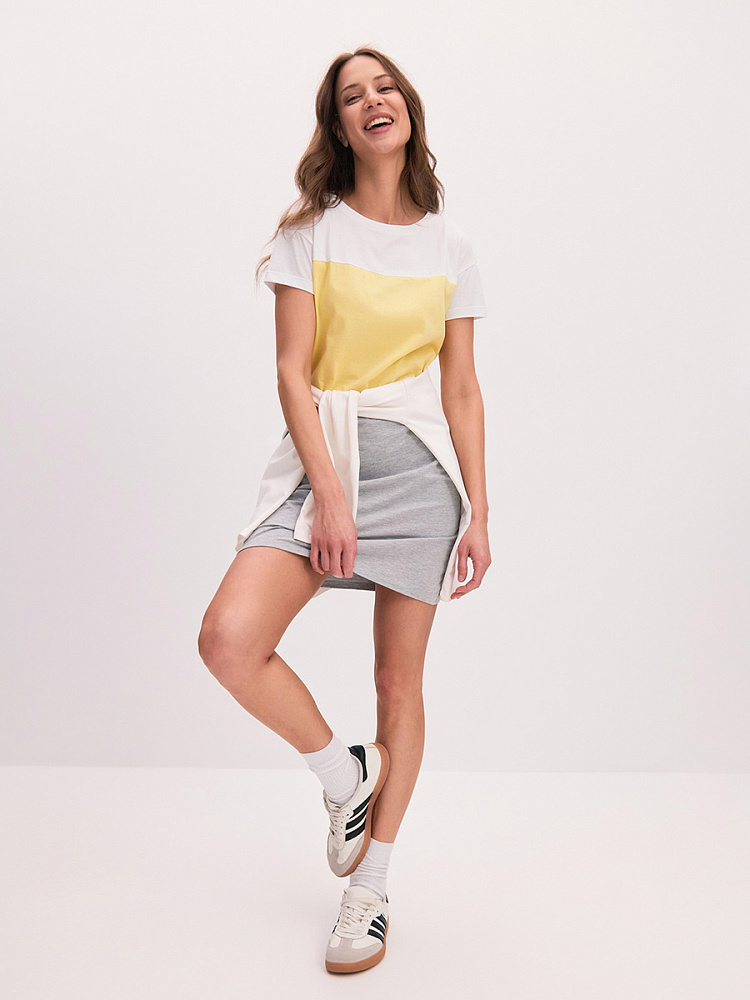 Платье из хлопка Color blocks Белый/Желтый/Серый_14747