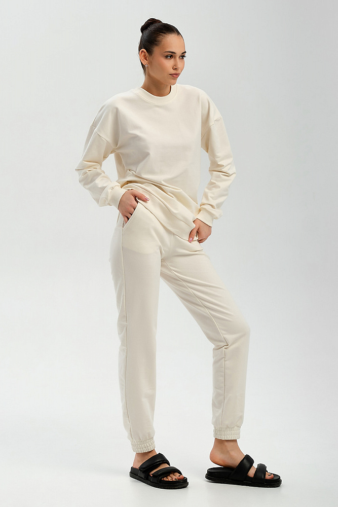 Брюки из легкого эластичного футера Urban chic Молочный_9592