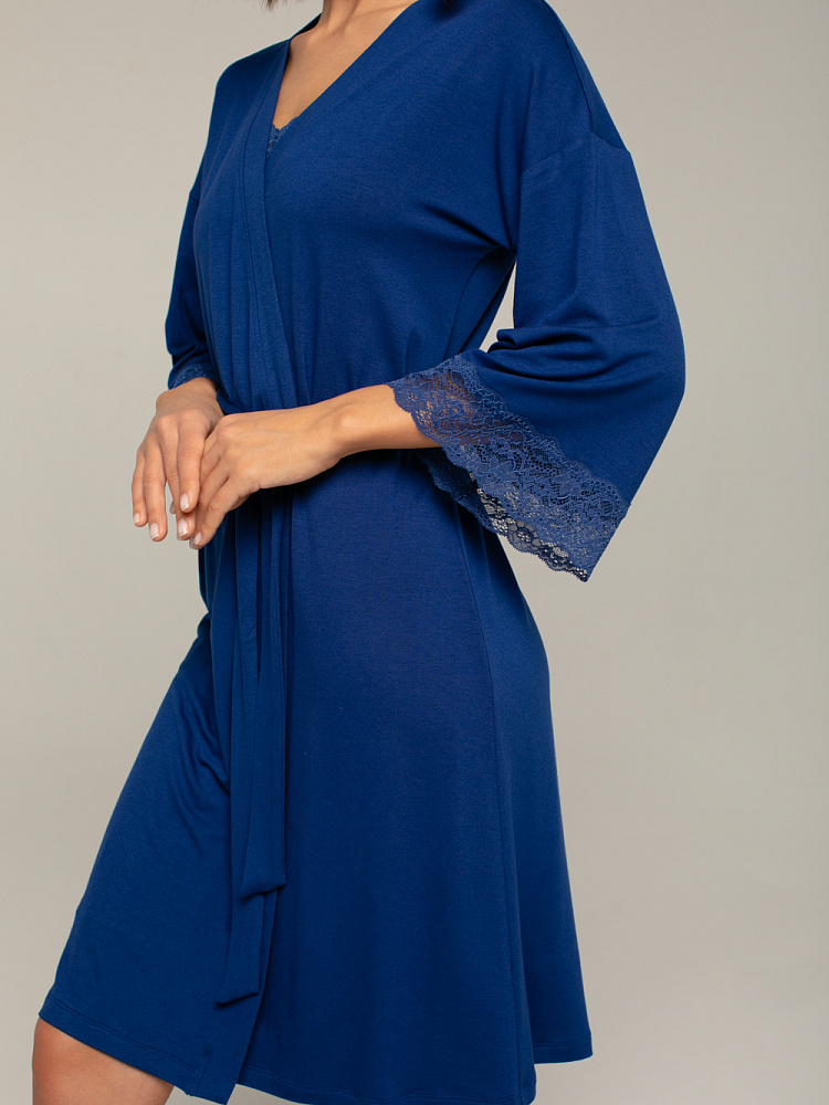 Халат из вискозы с кружевом Sylvia Синий_2614