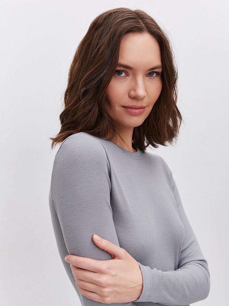 Лонгслив трикотажный в рубчик Basic Темно-серый_11576