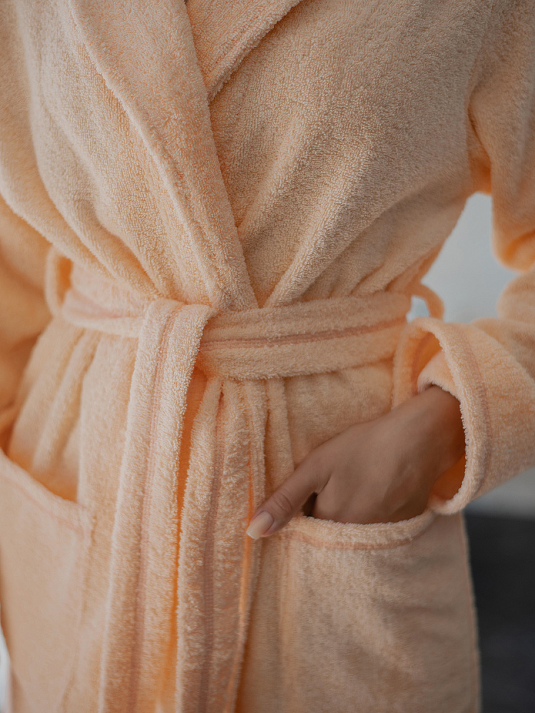 Халат махровый с капюшоном Laura Персиковый_3529