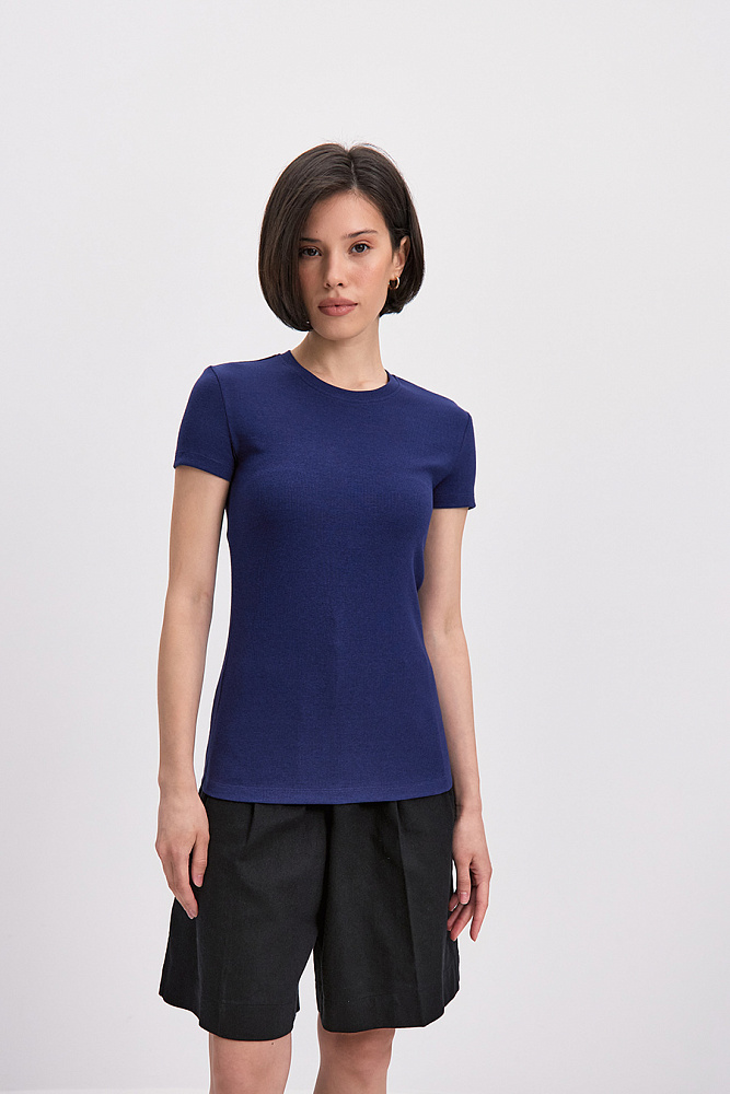 Футболка трикотажная в рубчик Basic Черничный_15643