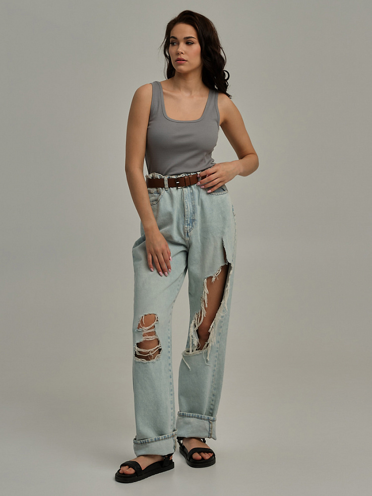 Майка трикотажная в рубчик Basic Темно-серый_10850