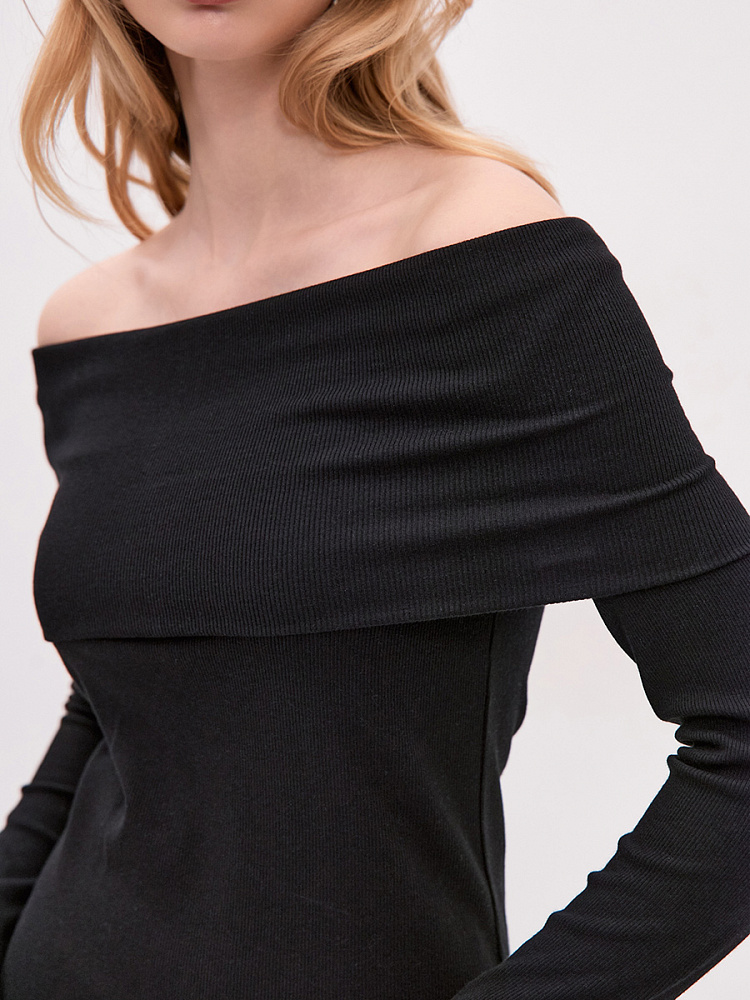 Лонгслив трикотажный в рубчик Basic Черный_14321