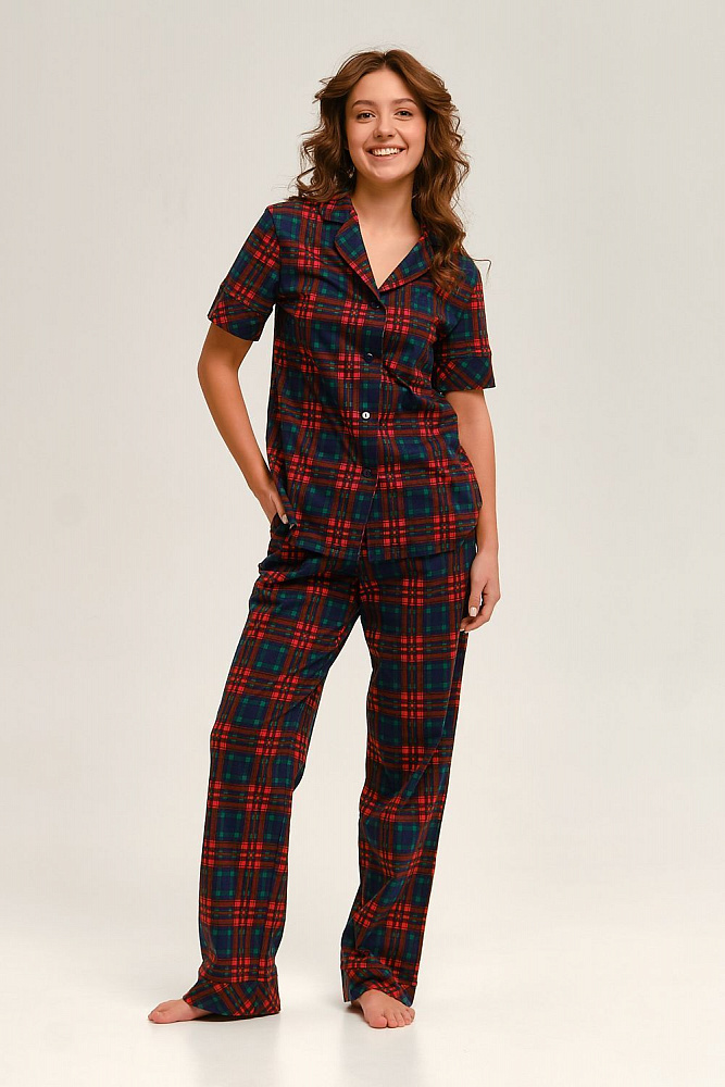 Рубашка с коротким рукавом из хлопка Slow beauty Шотландская клетка_12556