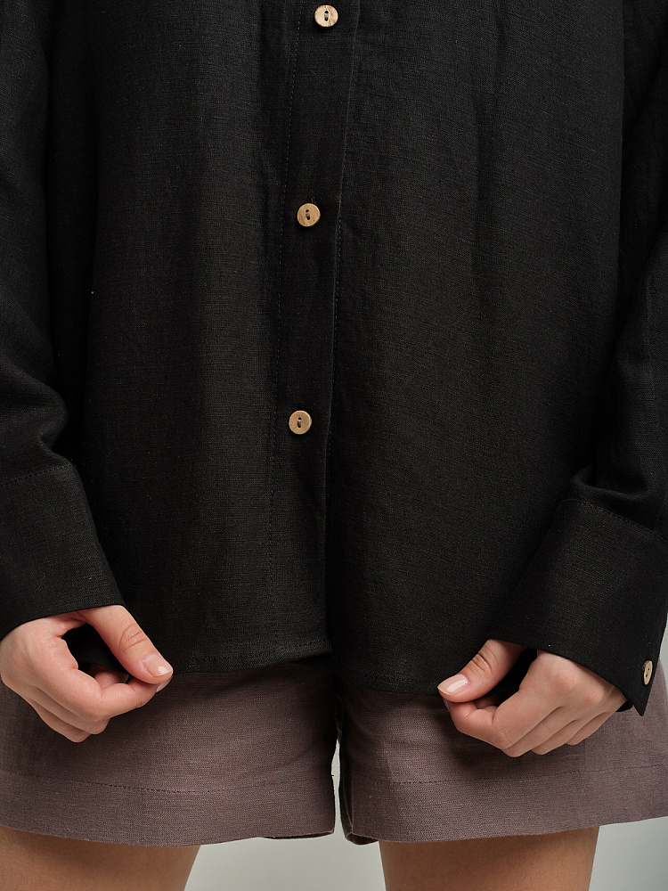Рубашка оверсайз изо льна с длинным рукавом Sonet Черный_9895