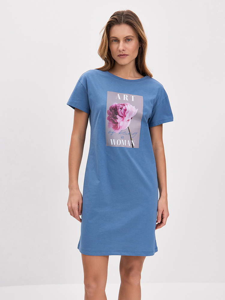 Платье из хлопка Color Print Индиго/Пион_14823