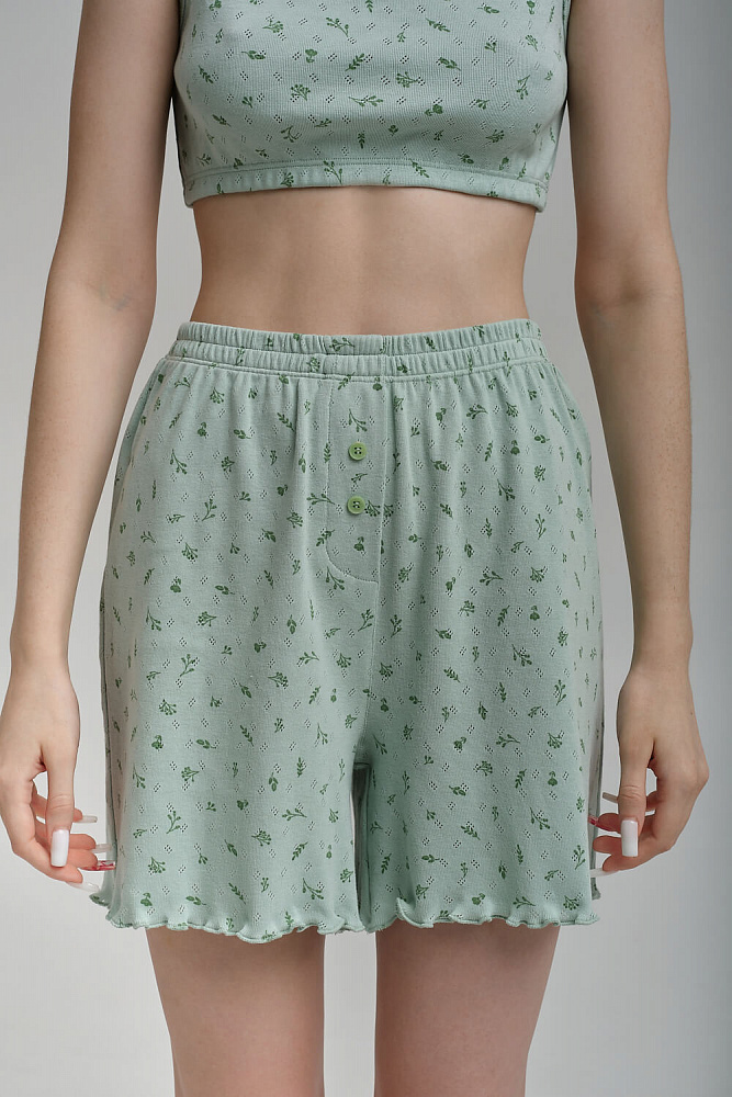 Шорты из хлопка Alisa Веточки на зеленом_8942