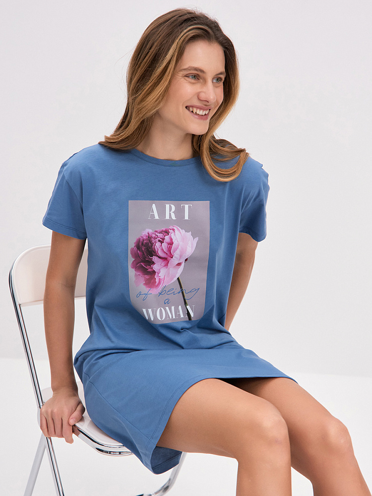 Платье из хлопка Color Print Индиго/Пион_14826