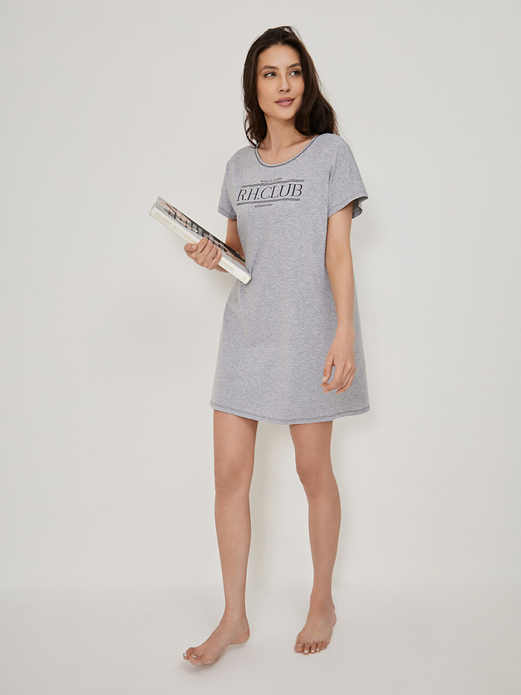 Платье сорочка с принтом и вырезом на спине  Medea Серый/меланж_13296