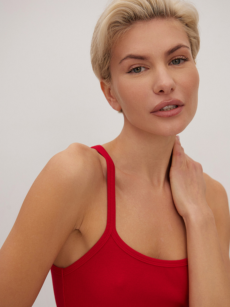 Майка трикотажная в рубчик Basic Красный_13868