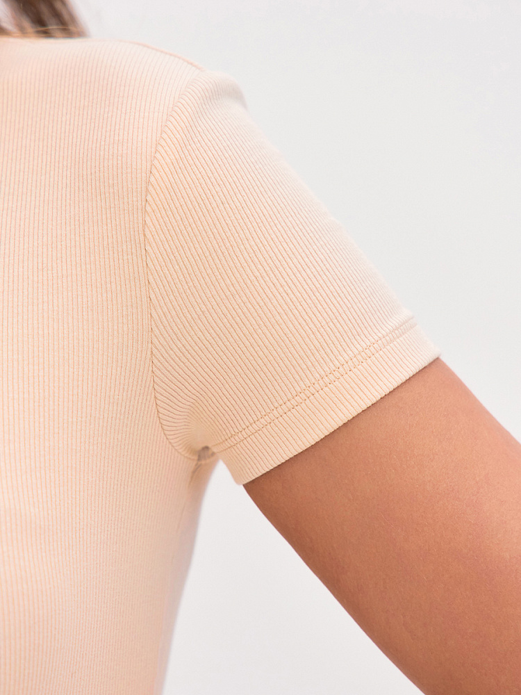 Футболка трикотажная в рубчик Basic Бежевый_13791