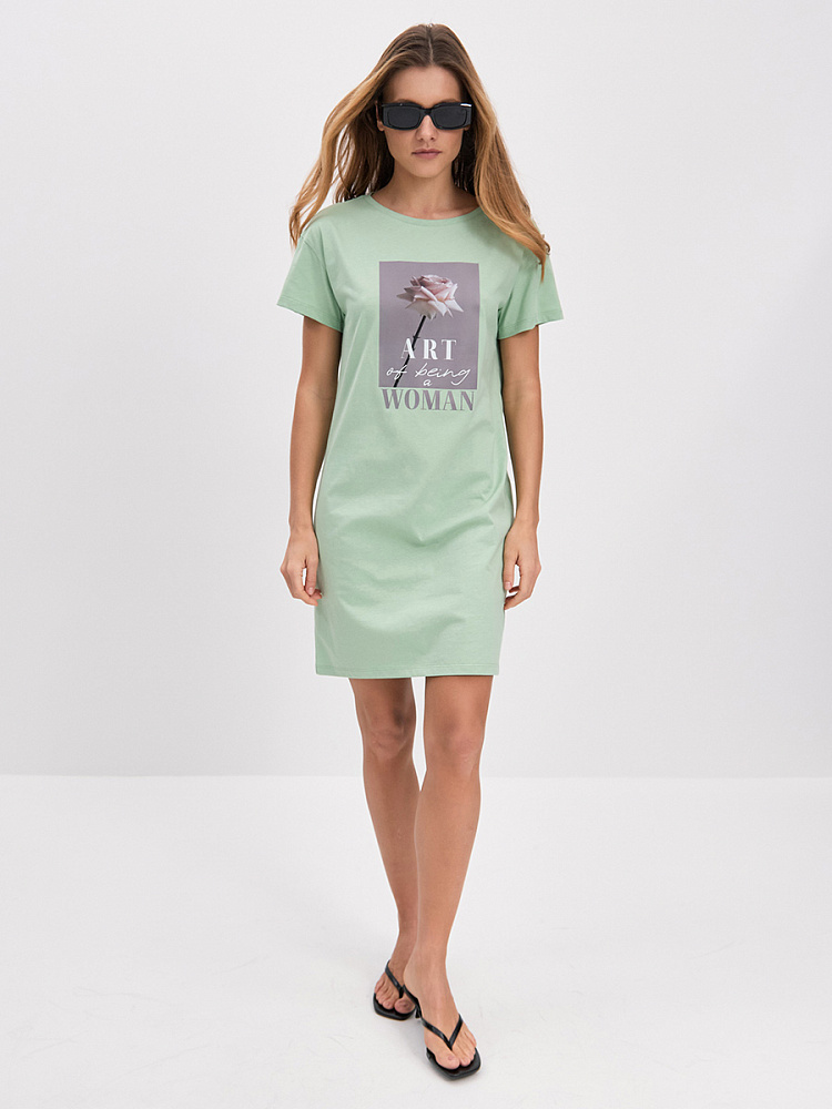 Платье из хлопка Color Print Зеленая трава/Роза_14832