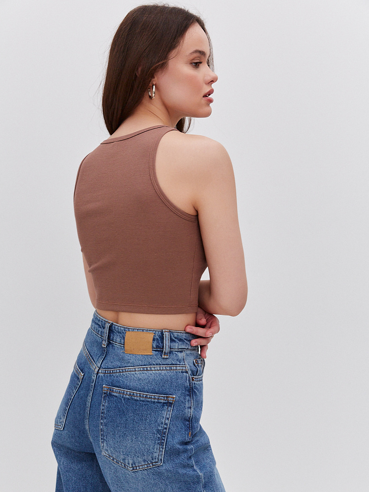 Кроп топ трикотажный в рубчик Basic Капучино_10508
