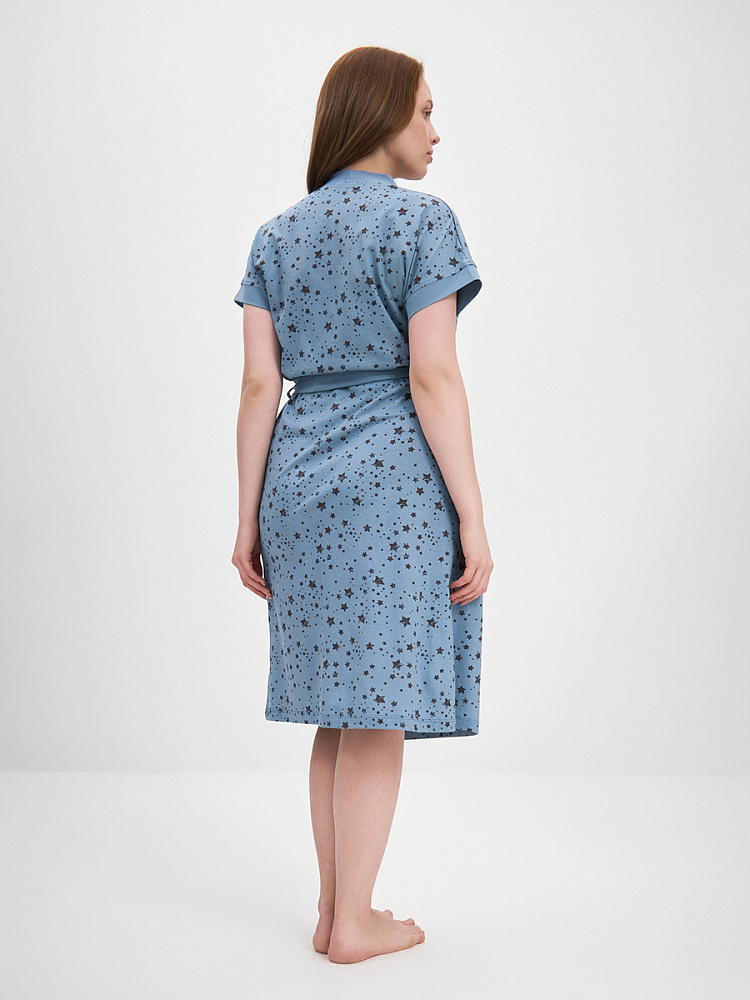 Халат из хлопка с поясом Cozy time Звезды на синем_13579