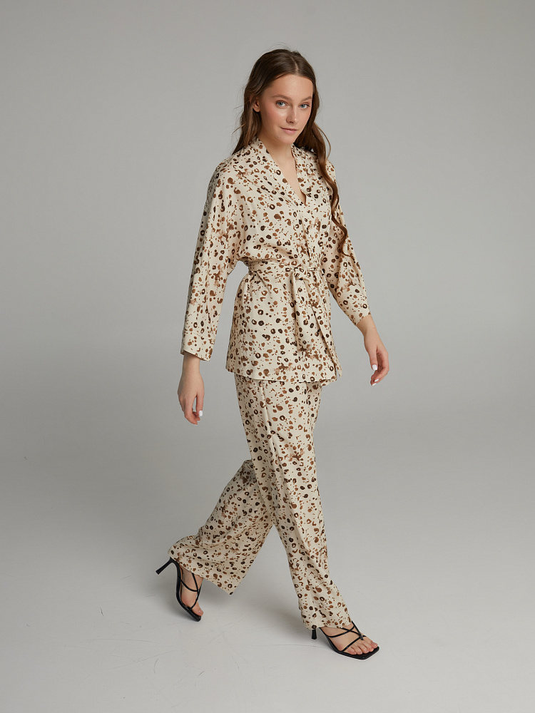 Брюки из струящегося штапеля   Pretty Леопард на бежевом_10025