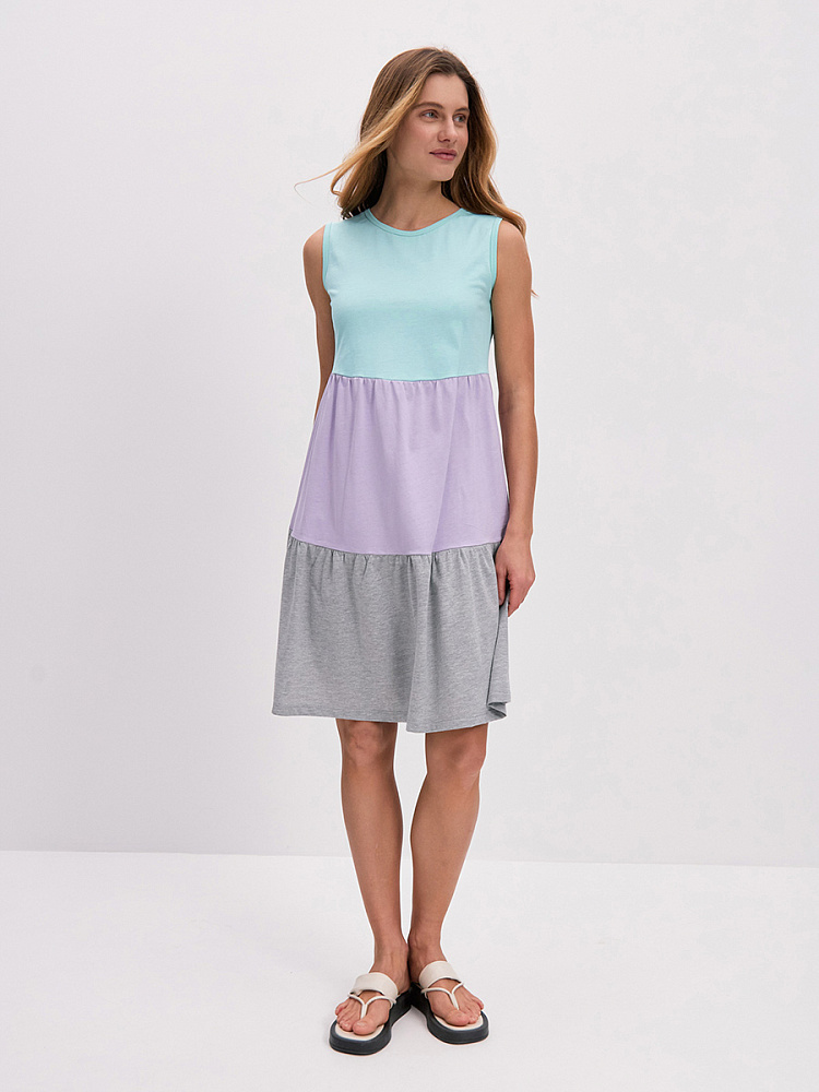 Платье из хлопка Color blocks Минт/Лиловый/Серый меланж_14215